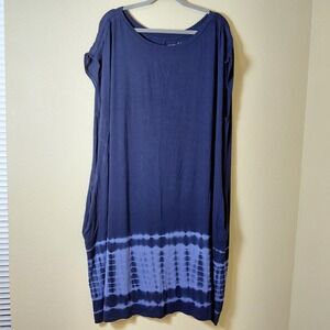 Terra & Sky Dress Women's Size 3X (24W-26W) Navy Tie Dye Stretch Comfy Slinky